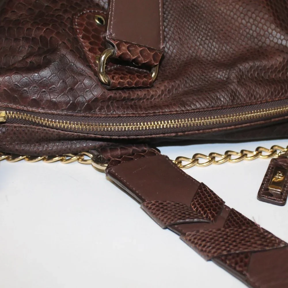Cole Haan Brown Leather Tote with Gold Chain Detail